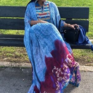 Elegant Blue and Red Maxi Dress